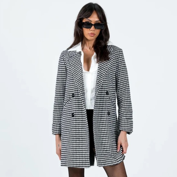 Princess Polly Hossack Houndstooth Plaid Black and White Jacket size 6 - Picture 2 of 9